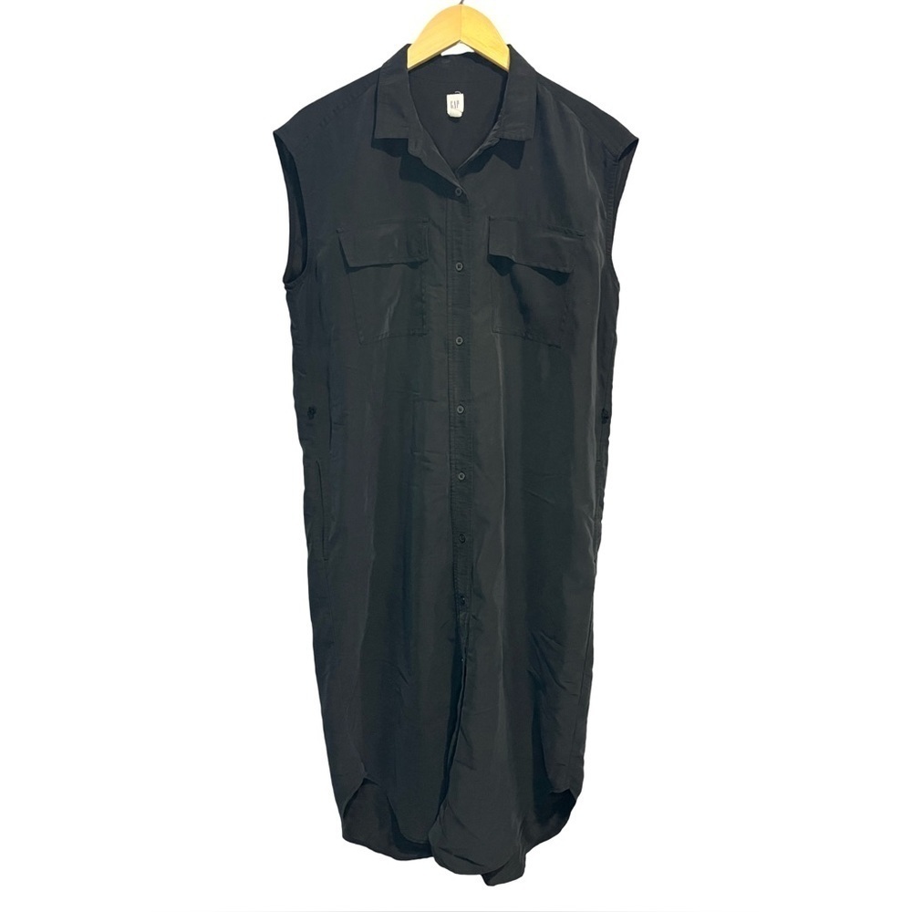 Gap Cap Sleeve Midi Shirt Dress in Black Size Small
